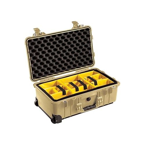  Pelican 1514 Tan Case With Padded Dividers and Wheels