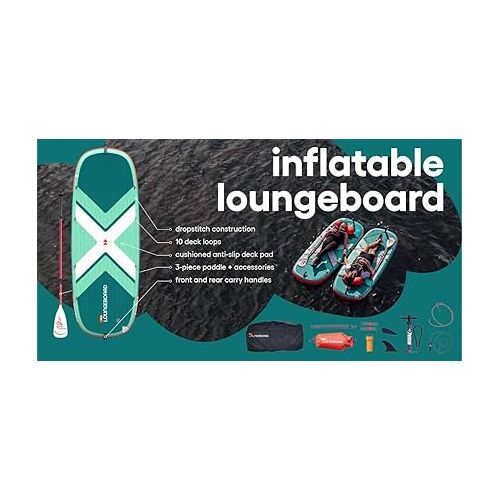  Pelican LoungeBoard Inflatable SUP - Recreational Stand Up Paddle Board - Yoga and Adventure Ready - Bag & Paddle Included - 9ft - Turquoise