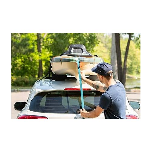  Pelican Adjustable Deluxe Foam Block Transport Roof Kayak Carrier Kit - Comes with Hood Trunk tie Down Loops and 6 tie Down Straps - Black/Turquoise