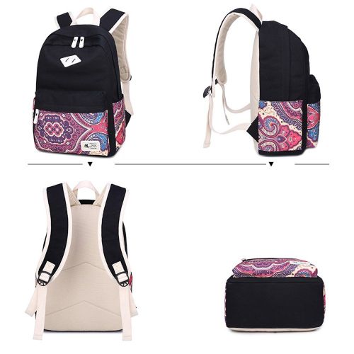  Pelisy Canvas Laptop Backpack School Bag Printing Travel Black Backpack for Women & Men