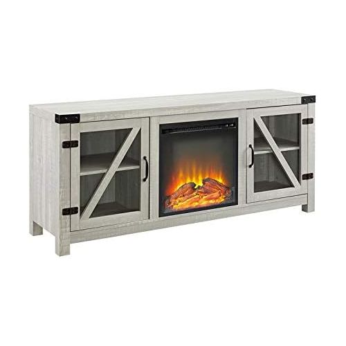  Pemberly Row 58 Glass Door Fireplace Console in Stone Grey