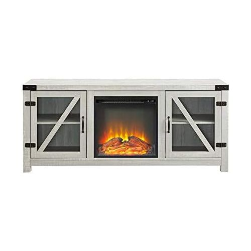  Pemberly Row 58 Glass Door Fireplace Console in Stone Grey