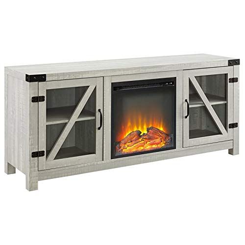  Pemberly Row 58 Glass Door Fireplace Console in Stone Grey