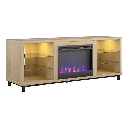  Pemberly Row Fireplace TV Stand for TVs up to 70 in Blonde Oak