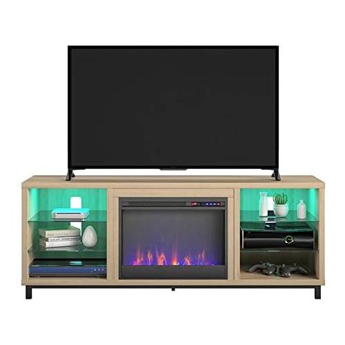  Pemberly Row Fireplace TV Stand for TVs up to 70 in Blonde Oak