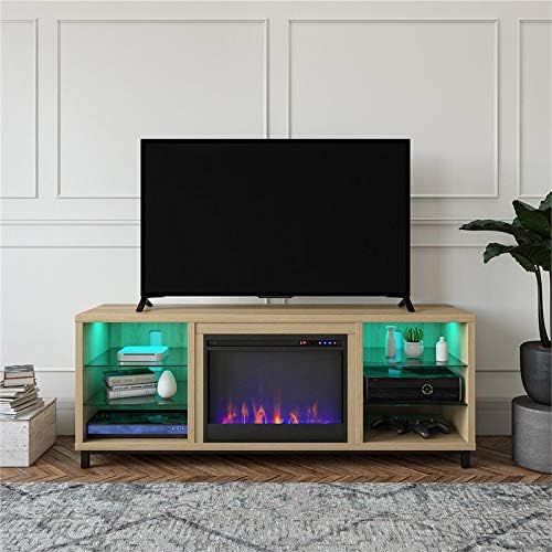  Pemberly Row Fireplace TV Stand for TVs up to 70 in Blonde Oak