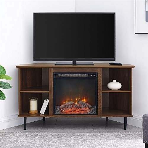  Pemberly Row 48 Simple Corner Fireplace Console in Dark Walnut