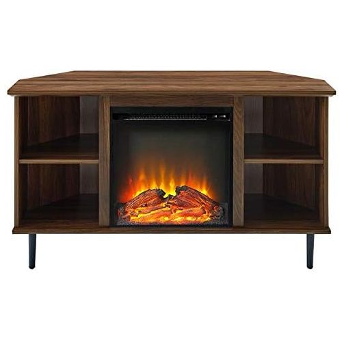  Pemberly Row 48 Simple Corner Fireplace Console in Dark Walnut