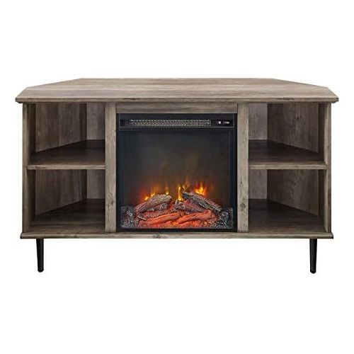  Pemberly Row 48 Simple Wooden Corner Fireplace TV Stand in Gray Wash