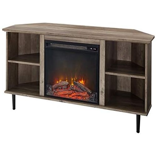  Pemberly Row 48 Simple Wooden Corner Fireplace TV Stand in Gray Wash