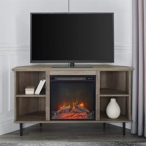  Pemberly Row 48 Simple Wooden Corner Fireplace TV Stand in Gray Wash