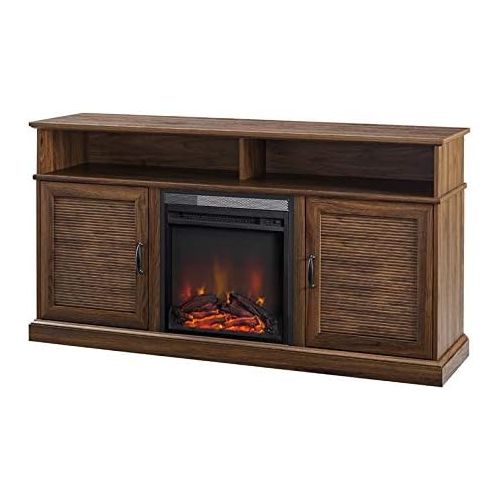  Pemberly Row 60 Fluted Door Highboy Fireplace TV Stand in Dark Walnut