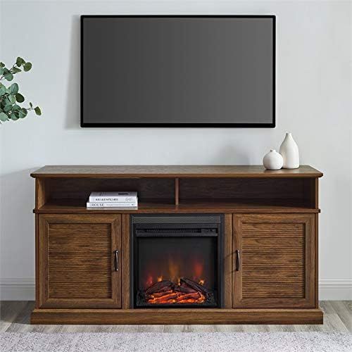  Pemberly Row 60 Fluted Door Highboy Fireplace TV Stand in Dark Walnut