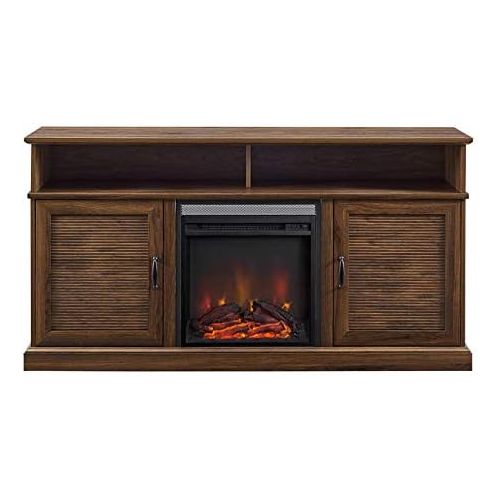  Pemberly Row 60 Fluted Door Highboy Fireplace TV Stand in Dark Walnut