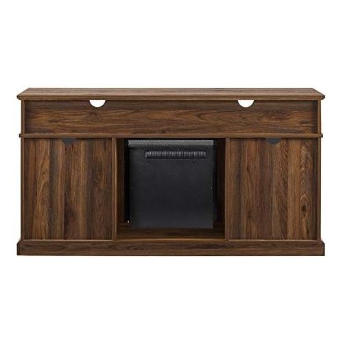  Pemberly Row 60 Fluted Door Highboy Fireplace TV Stand in Dark Walnut