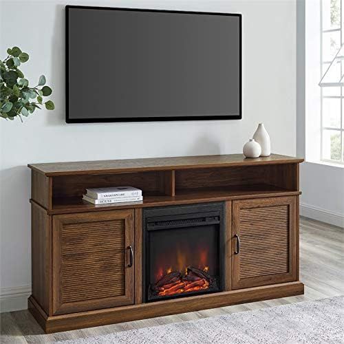  Pemberly Row 60 Fluted Door Highboy Fireplace TV Stand in Dark Walnut