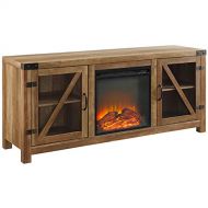 Pemberly Row 58 Glass Barn Door Fireplace TV Stand in Reclaimed Barnwood