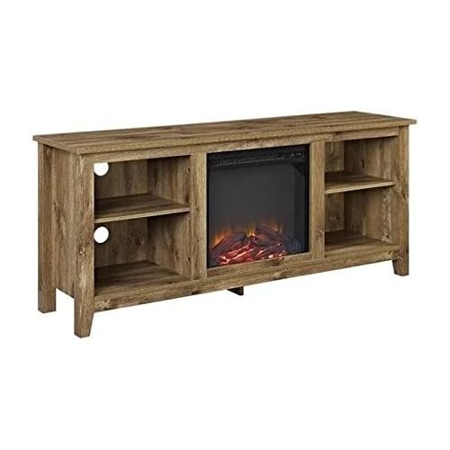  Pemberly Row 58 Minimal Farmhouse Electric Fireplace TV Stand Console Rustic Wood Entertainment Center with Storage, for TVs up to 64, in Barn Wood