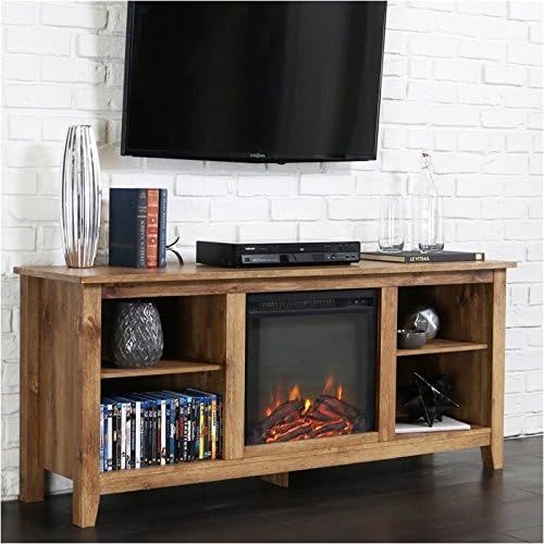  Pemberly Row 58 Minimal Farmhouse Electric Fireplace TV Stand Console Rustic Wood Entertainment Center with Storage, for TVs up to 64, in Barn Wood