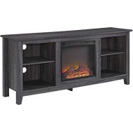 Pemberly Row 58 Minimal Farmhouse Electric Fireplace TV Stand Console Rustic Wood Entertainment Center with Storage, for TVs up to 64, in Charcoal