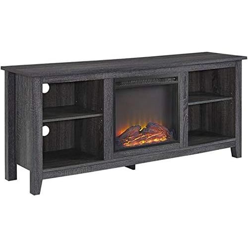  Pemberly Row 58 Minimal Farmhouse Electric Fireplace TV Stand Console Rustic Wood Entertainment Center with Storage, for TVs up to 64, in Charcoal