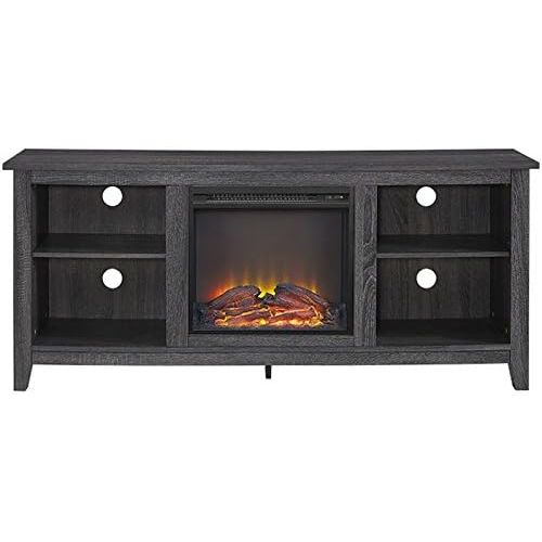  Pemberly Row 58 Minimal Farmhouse Electric Fireplace TV Stand Console Rustic Wood Entertainment Center with Storage, for TVs up to 64, in Charcoal