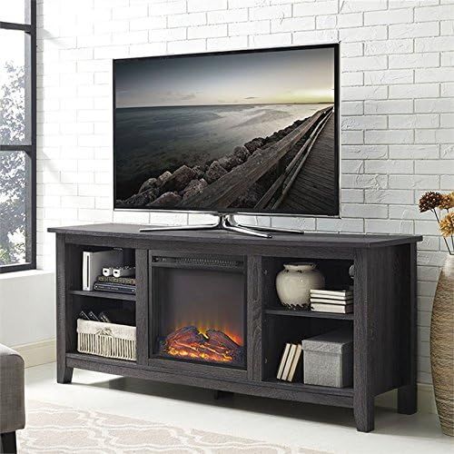  Pemberly Row 58 Minimal Farmhouse Electric Fireplace TV Stand Console Rustic Wood Entertainment Center with Storage, for TVs up to 64, in Charcoal