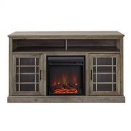 Pemberly Row 58 Classic Glass Door Highboy Fireplace TV Stand in Gray Wash