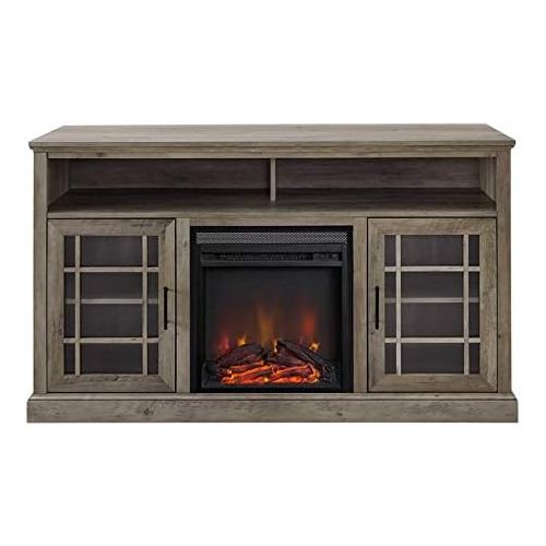  Pemberly Row 58 Classic Glass Door Highboy Fireplace TV Stand in Gray Wash