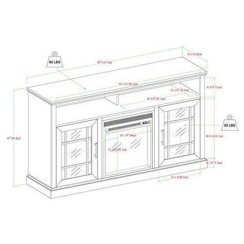  Pemberly Row 58 Classic Glass Door Highboy Fireplace TV Stand in Gray Wash