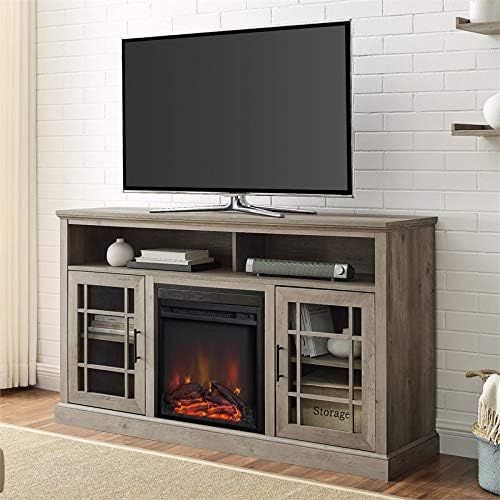  Pemberly Row 58 Classic Glass Door Highboy Fireplace TV Stand in Gray Wash