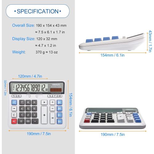  [아마존베스트]Pendancy Extra Large LCD Display Computer Button 12 Digits Desktop Calculator (OS-2135 Pro)