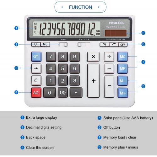  [아마존베스트]Pendancy Extra Large LCD Display Computer Button 12 Digits Desktop Calculator (OS-2135 Pro)