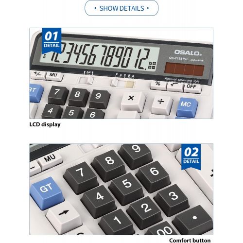  [아마존베스트]Pendancy Extra Large LCD Display Computer Button 12 Digits Desktop Calculator (OS-2135 Pro)