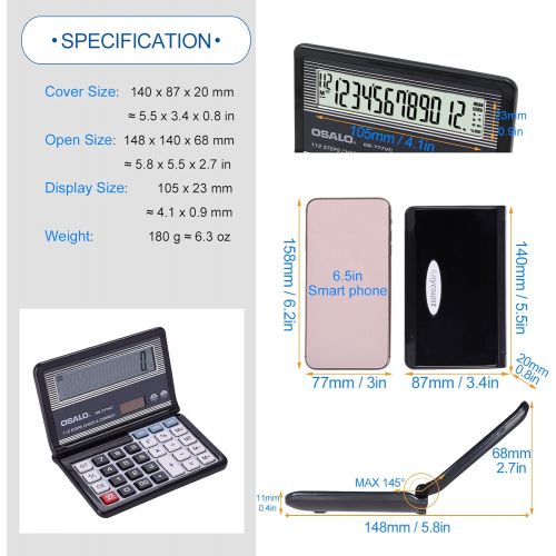  Pendancy Folding 12 Digit Large LCD Display Calculator, Pocket Handheld Desktop Calculators with Solar Battery Dual Power for Office, Home, School (Black)