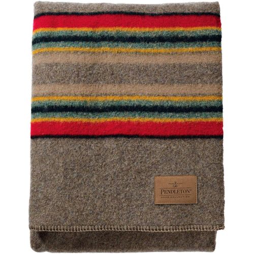  Pendleton Yakima Camp Thick Warm Wool Indoor Outdoor Striped Throw Blanket, Mineral Umber, Twin