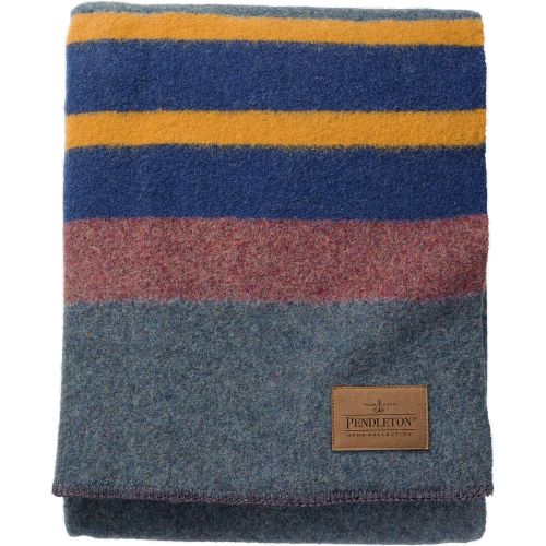  Pendleton Yakima Camp Thick Warm Wool Indoor Outdoor Striped Throw Blanket, Lake, Queen