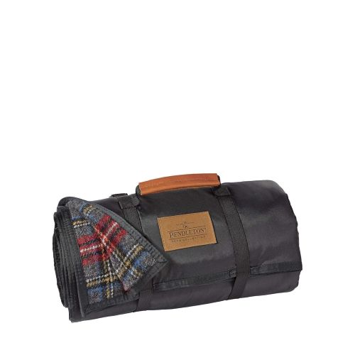  Pendleton Plaid Roll Up Wool Warm Camping Throw Blanket, Charcoal, One Size