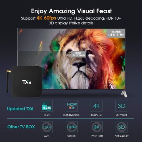  [아마존 핫딜] [아마존핫딜]Android 9.0 TV Box,Pendoo TX6 Android TV Box 4GB DDR3 32GB EMMC Dual WiFi 2.4G+5G Bluetooth Quad Core 3D 4K Ultra HD H.265 USB3.0 Android TV Box