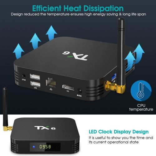  [아마존베스트]Android 9.0 TV Box,Pendoo TX6 Android TV Box 4GB DDR3 32GB EMMC Dual WiFi 2.4G+5G BT5.0 Quad Core 3D 4K Ultra HD H.265 USB3.0 Android TV Box