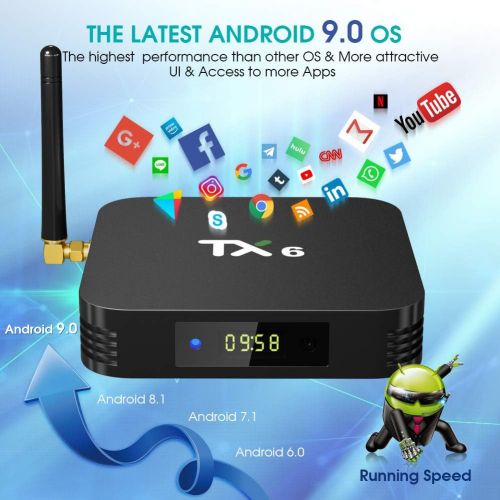  [아마존베스트]Android 9.0 TV Box,Pendoo TX6 Android TV Box 4GB DDR3 32GB EMMC Dual WiFi 2.4G+5G BT5.0 Quad Core 3D 4K Ultra HD H.265 USB3.0 Android TV Box