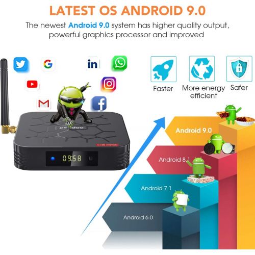  [아마존베스트]Android 9.0 TV Box, Pendoo X6 PRO Android TV Box 4GB RAM 32GB ROM, Dual-WiFi 2.4GHz/5GHz BT5.0 Quad Core 64 Bits 3D/4K Full HD/H.265/USB3.0 Android Box