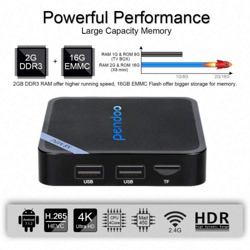  Android TV Box,The Smallest Android 7.1 TV Box Pendoo X8 Mini 2GB 16GB Quad Core 64 Bits 2.4G WiFi H.265 4K Full HD