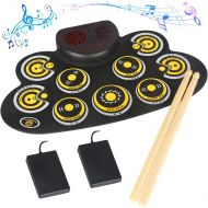 [아마존 핫딜] PengDa Electronic Drum Set Electronic Roll Up Practice Drum PadPortable Drum Kit with Built in Speakers Foot Pedals,Drum Sticks,13Hours Playtime Birthday Gift for Beginners &Kids
