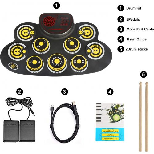  [아마존 핫딜] PengDa Electronic Drum Set Electronic Roll Up Practice Drum PadPortable Drum Kit with Built in Speakers Foot Pedals,Drum Sticks,13Hours Playtime Birthday Gift for Beginners &Kids