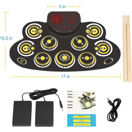  [아마존베스트]PengDa Electronic Drum Set 9 Pads, Electric Drum, Portable, Children, Beginners’ Drum, E-Drum with Built-in Speaker and Sticks for Christmas and Birthday