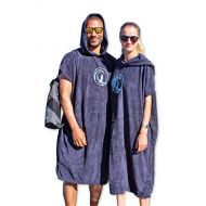 Penguin Poncho - Surf Poncho mit Kapuze, Bauchtasche und Tragebeutel - Bademantel, Umkleide und Badetuch, Umkleidehilfe, Einheitsgroesse (S-XL) fuer Damen und Herren (blau und grau)