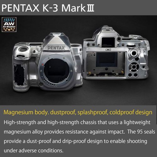  Pentax K-3 Mark III Flagship APS-C Black Camera Body - 12fps, Touch Screen LCD, Weather Resistant Magnesium Alloy Body with in-Body 5-Axis Shake Reduction. 1.05x Optical viewfinder