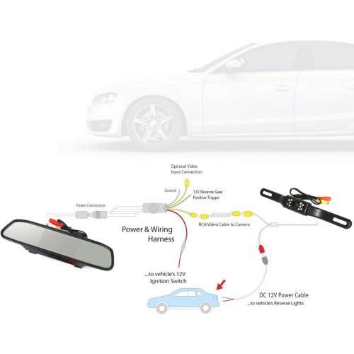  [아마존베스트]Peojek Backup Camera and Monitor Kit, 4.3 Car Vehicle Rearview Mirror Monitor for Car Reverse Camera Waterproof Car Rear View Camera with 9 LED Night Vision (4.3 Backup Camera)