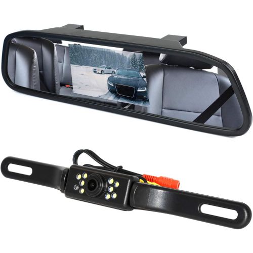  [아마존베스트]Peojek Backup Camera and Monitor Kit, 4.3 Car Vehicle Rearview Mirror Monitor for Car Reverse Camera Waterproof Car Rear View Camera with 9 LED Night Vision (4.3 Backup Camera)